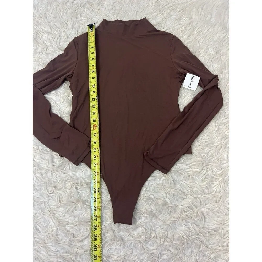 Gleefill NWT Women’s Size XL Brown Long sleeve Bodysuit Mock Neck Thong Back